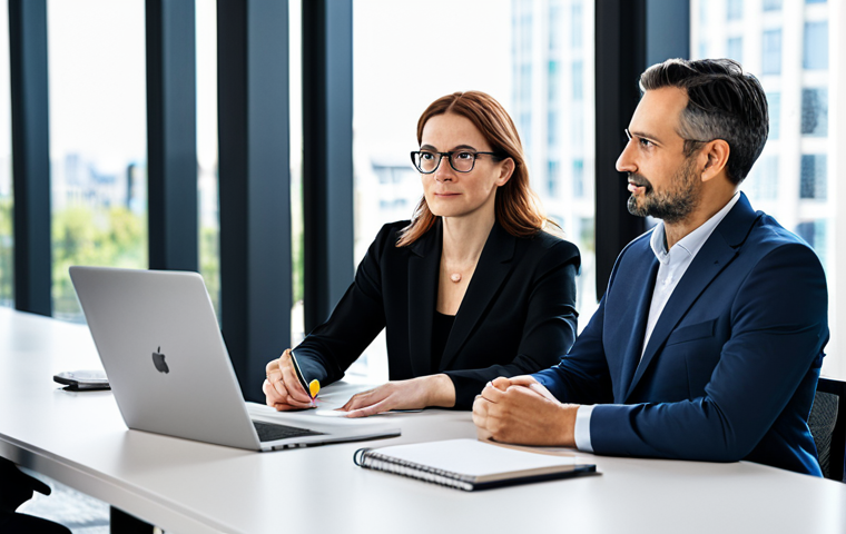 A diverse group of three professionals: a male investor in his late 40s, a female entrepreneur in her 30s, and a male technologist in his 30s. They are seated around a sleek, contemporary conference table in a sunlit, elegant modern office with large windows. On the table, a tablet displays abstract data visualizations related to ESG metrics or AI algorithms, and a few notebooks are neatly placed. They are engaged in a serious, focused discussion, with thoughtful expressions and natural gestures, symbolizing collaborative future-building. All subjects are in modest, modern business attire, fully clothed, appropriate attire, and professional dress. The image should convey professional photography, high resolution, soft diffused light, natural pose, perfect anatomy, correct proportions, well-formed hands, proper finger count, natural body proportions, safe for work, appropriate content, and family-friendly.