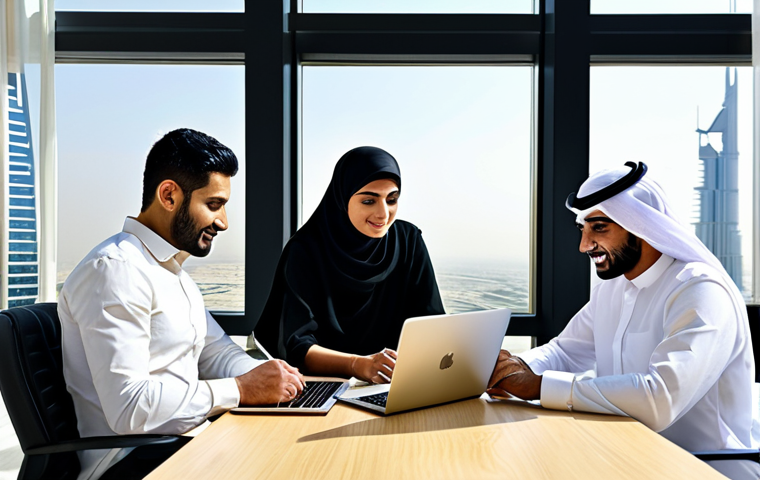 **
"A group of fully clothed Arab business professionals (men and women) collaborating around a table in a modern, sunlit office in Dubai. They are reviewing data on tablets and laptops. The scene emphasizes teamwork, innovation, and sustainable business practices. Background: The Burj Khalifa is subtly visible through the window. Safe for work, appropriate content, professional, modest attire, perfect anatomy, natural proportions, high-resolution, well-formed hands, proper finger count, natural body proportions, family-friendly."
**