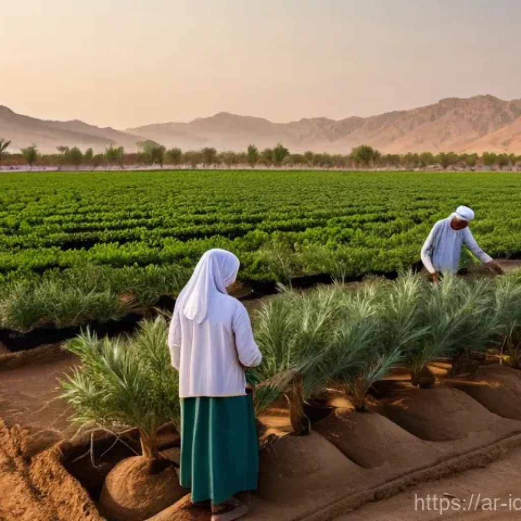 임팩트 투자로 인한 경제적 효과 - **"Golden Hour Harvest: Sustainable Farming in an Arid Arab Landscape"**
A wide shot capturing a...