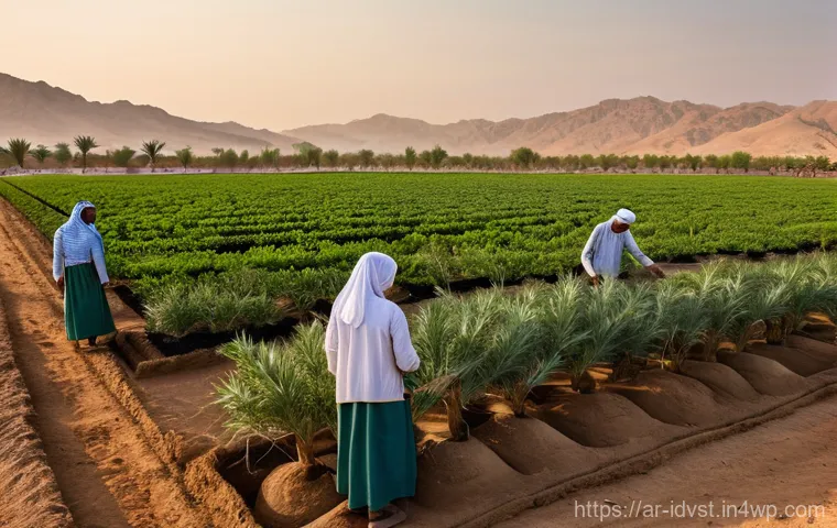 임팩트 투자로 인한 경제적 효과 - **"Golden Hour Harvest: Sustainable Farming in an Arid Arab Landscape"**
A wide shot capturing a...