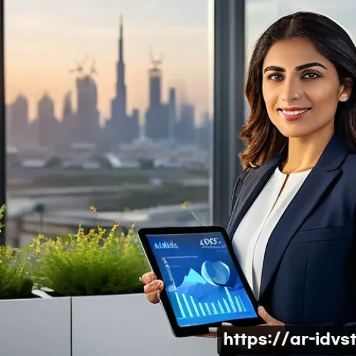 임팩트 투자와 전통 투자 비교 - A modern Middle Eastern businesswoman in professional attire, standing confidently in a sleek office...